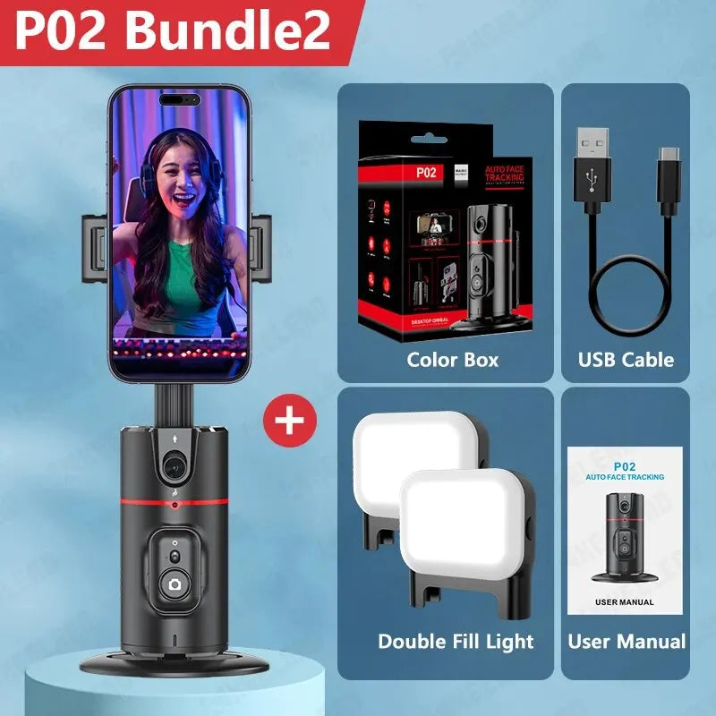 P02 Auto Face Tracking Stand 360° Rotation Phone Holder Desktop