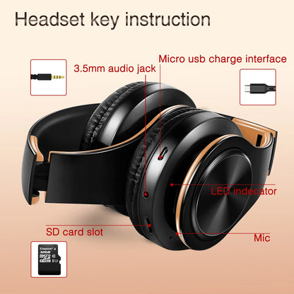 Men Gift Gold Wireless Headphones Bluetooth