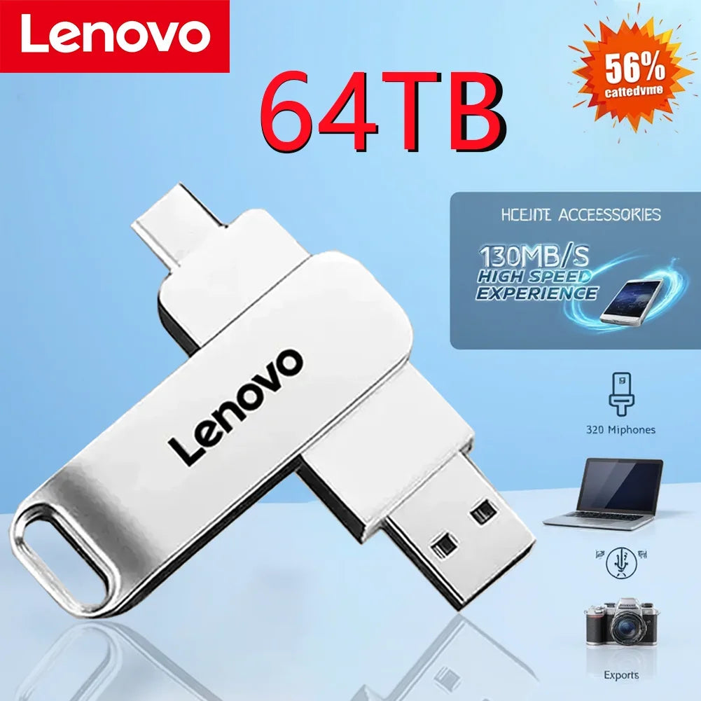 Lenovo 64TB USB 3.2 Flash Drive U Disk Type-C Interface High Speed 1TB