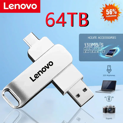 Lenovo 64TB USB 3.2 Flash Drive U Disk Type-C Interface High Speed 1TB